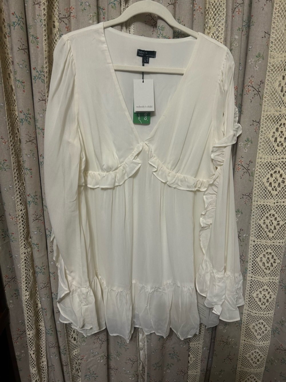 Nobody’s Child Ivory‎ Ruffle Mini Dress Peplum Cottagecore NWT